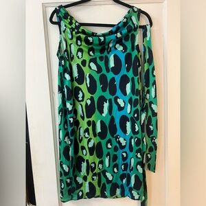Diane Von Furstenberg Green and Black Leopard Dress